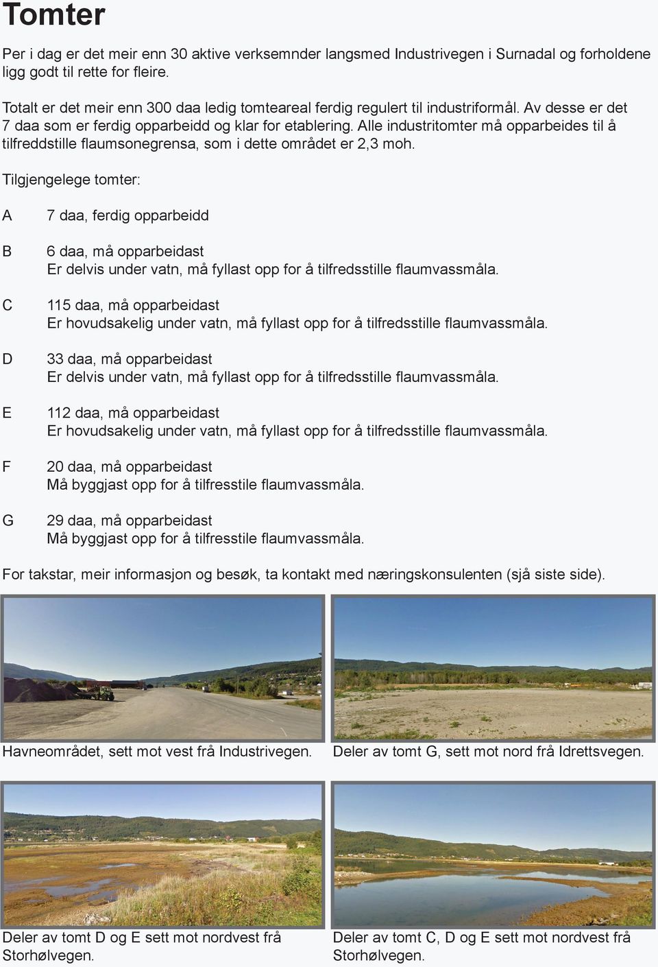 Alle industritomter må opparbeides til å tilfreddstille flaumsonegrensa, som i dette området er 2,3 moh.