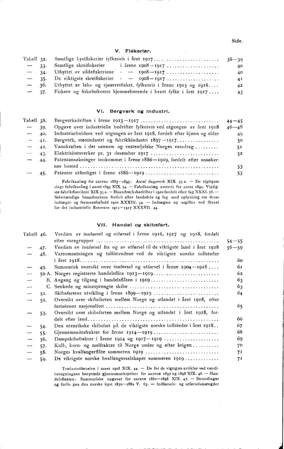 og industri 38 Bergverksdriften i årene 1913-1917 44-45 39 Opgave over industrielle bedrifter fylkesvis ved utgangen av året 1918 46-48 40 Industriarbeidere ved utgangen av året 1918, fordelt efter