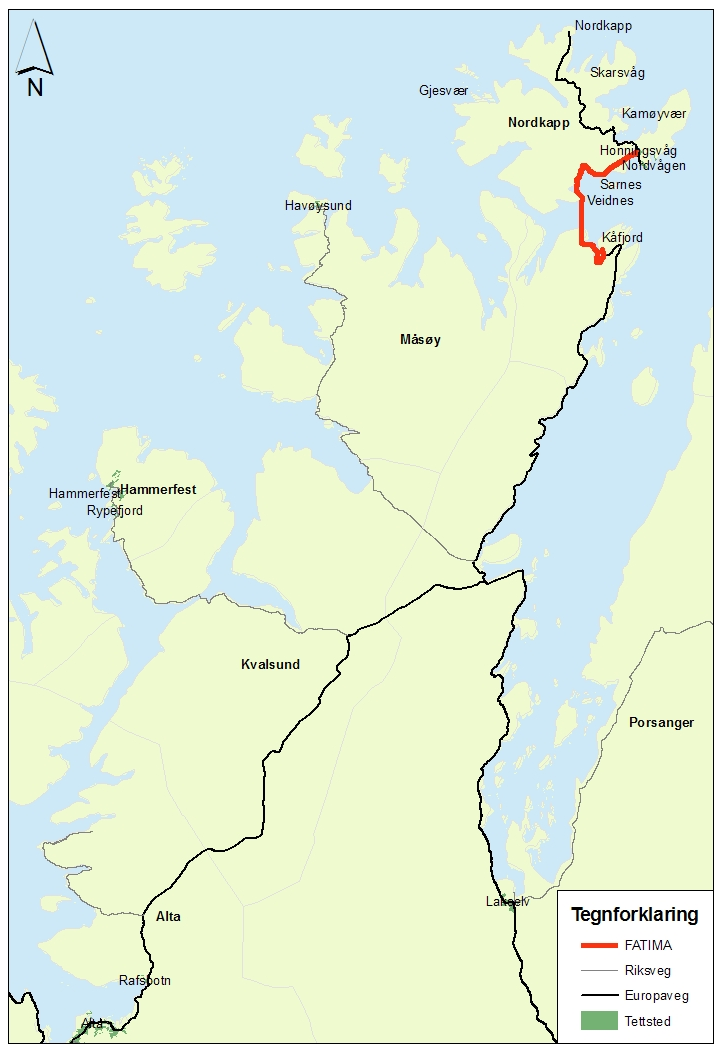 FATIMA Egenskap Nordkapptunnelen Type vegtiltak Fastlandsforbindelse Åpningsår Berørte kommuner Befolkning Næringsgrunnlag Sentralitet 1999