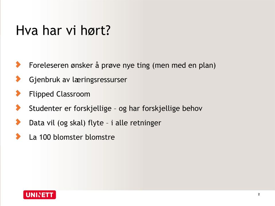 Gjenbruk av læringsressurser Flipped Classroom Studenter er