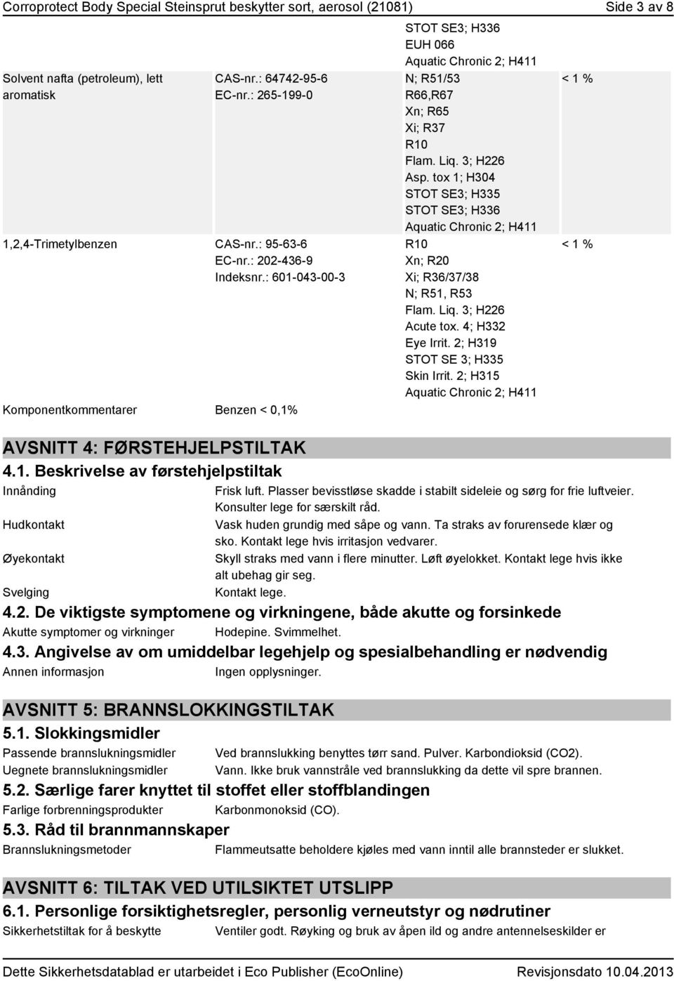 043-00-3 Komponentkommentarer Benzen < 0,1%