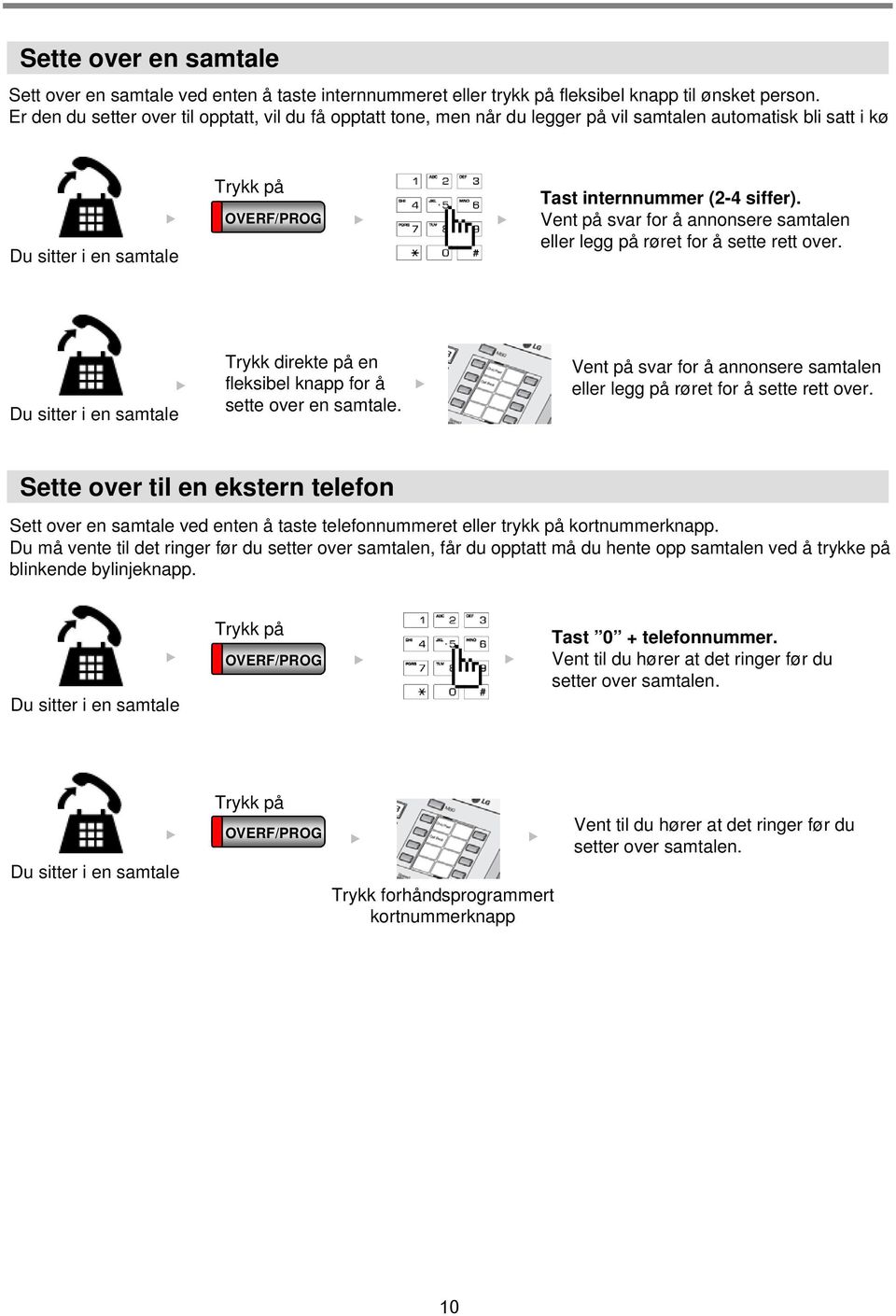 Vent på svar for å annonsere samtalen eller legg på røret for å sette rett over. Du sitter i en samtale Trykk direkte på en fleksibel knapp for å sette over en samtale.