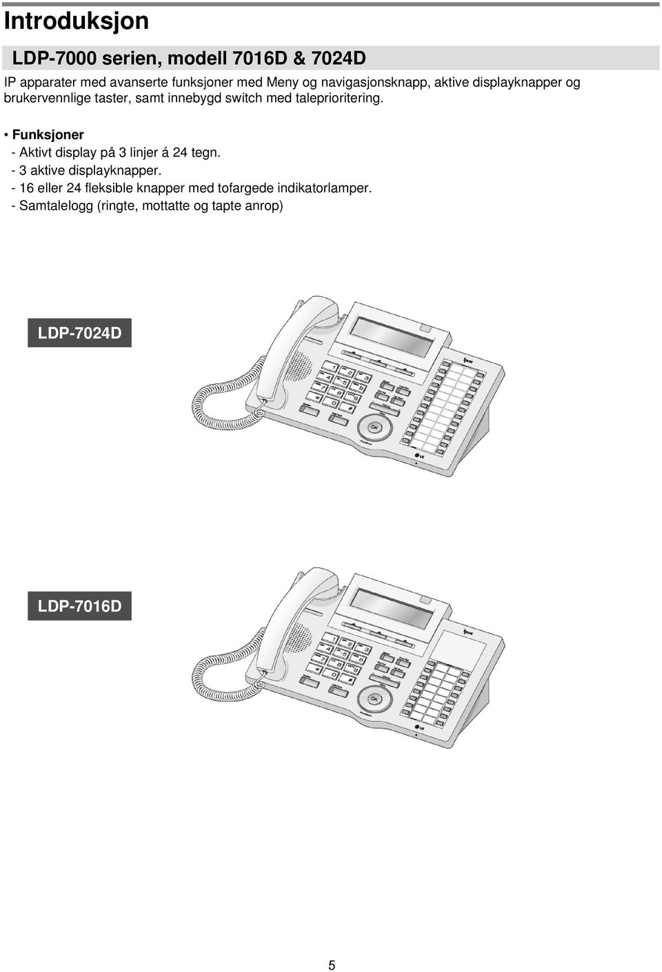 taleprioritering. Funksjoner - Aktivt display på 3 linjer á 24 tegn. - 3 aktive displayknapper.