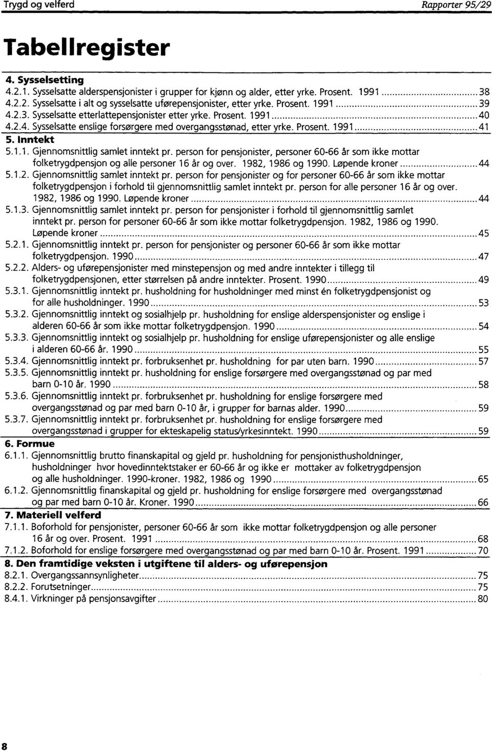 person for pensjonister, personer 60-66 år som ikke mottar folketrygdpensjon og alle personer 16 år og over. 1982, 1986 og 1990. Løpende kroner 44 5.1.2. Gjennomsnittlig samlet inntekt pr.