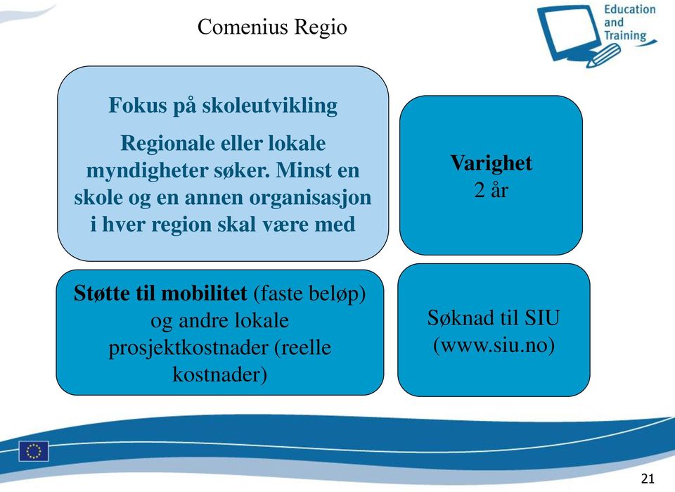 Minst en skole og en annen organisasjon i hver region skal være med