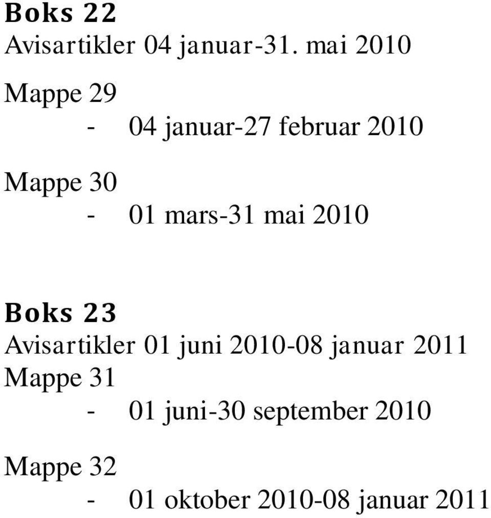 mars-31 mai 2010 Boks 23 Avisartikler 01 juni 2010-08