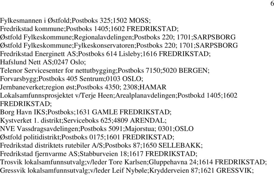 nettutbygging;postboks 7150;5020 BERGEN; Forvarsbygg;Postboks 405 Sentrum;0103 OSLO; Jernbaneverket;region øst;postboks 4350; 2308;HAMAR Lokalsamfunnsprosjektet v/terje