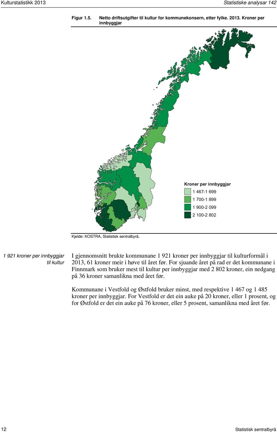 For sjuande året på rad er det kommunane i Finnmark som bruker mest til kultur per innbyggjar med 2 802 kroner, ein nedgang på 36 kroner samanlikna med året før.