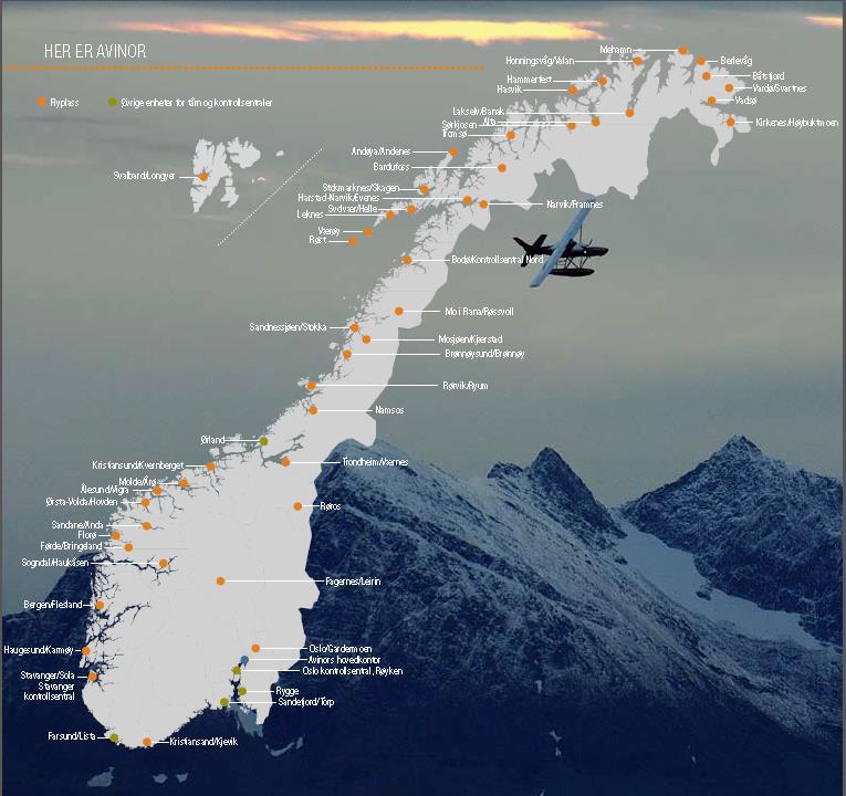 Avinor 46 lufthavner OSL 3 kontrollsentraler