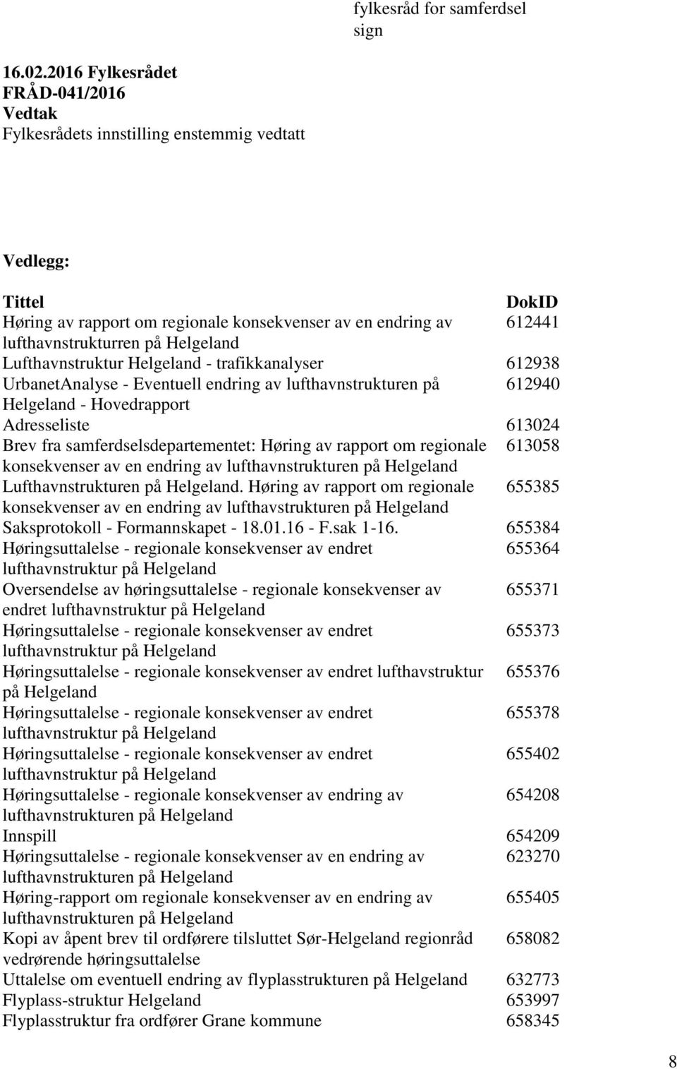 Helgeland Lufthavnstruktur Helgeland - trafikkanalyser 612938 UrbanetAnalyse - Eventuell endring av lufthavnstrukturen på 612940 Helgeland - Hovedrapport Adresseliste 613024 Brev fra