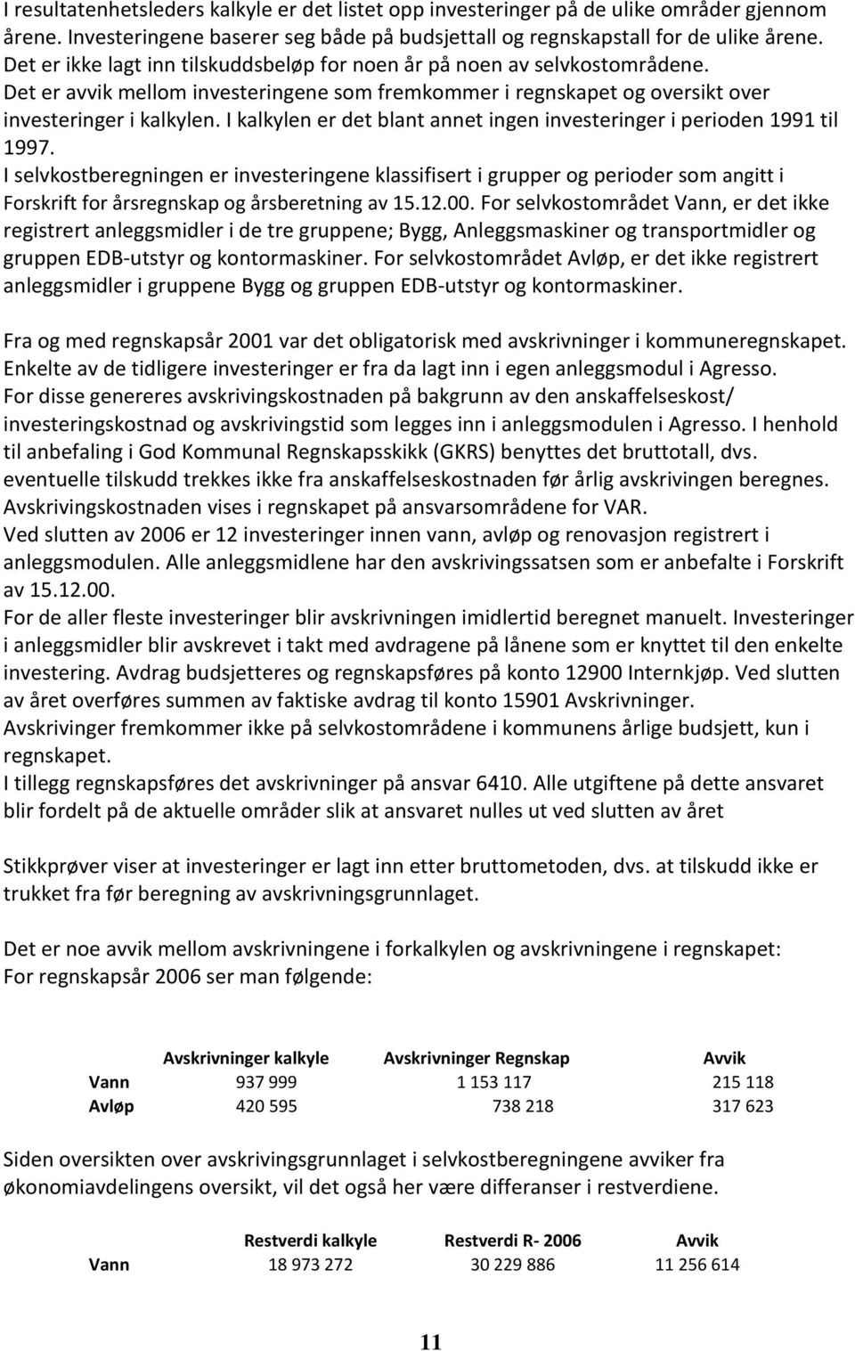 I kalkylen er det blant annet ingen investeringer i perioden 1991 til 1997.