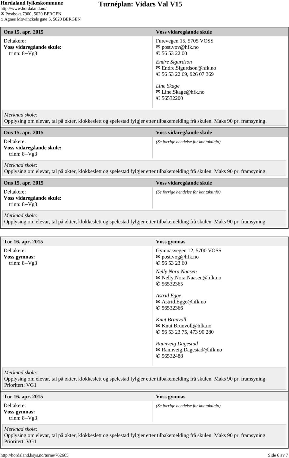 apr. 2015 Voss gymnas: Voss gymnas Gymnasvegen 12, 5700 VOSS post.vog@hfk.no 56 53 23 60 Nelly Nora Naasen Nelly.Nora.Naasen@hfk.no 56532365 Astrid Egge Astrid.Egge@hfk.