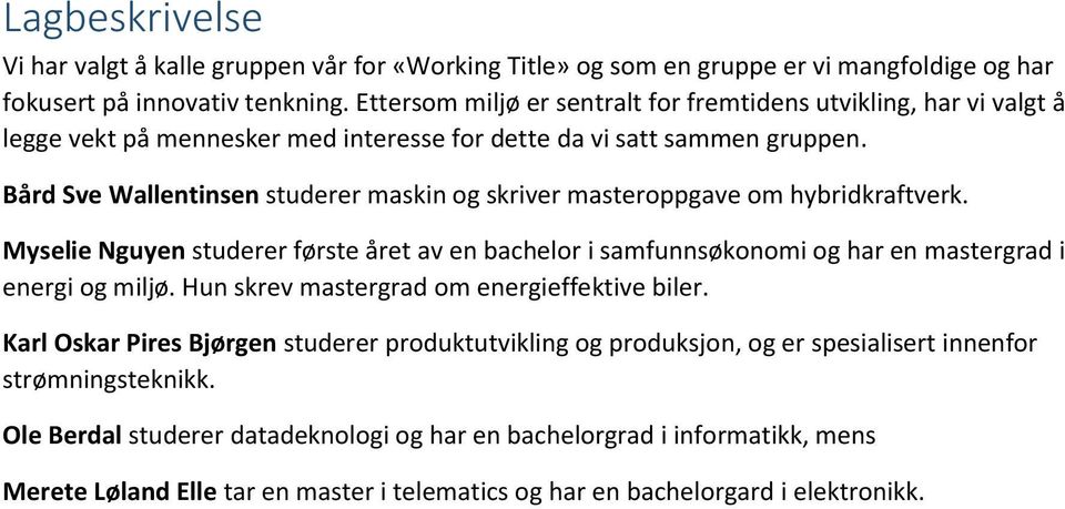 Bård Sve Wallentinsen studerer maskin og skriver masteroppgave om hybridkraftverk. Myselie Nguyen studerer første året av en bachelor i samfunnsøkonomi og har en mastergrad i energi og miljø.