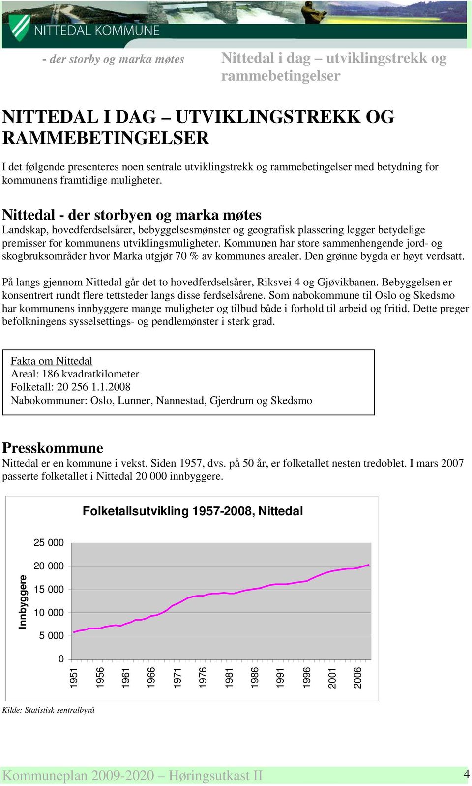 Nittedal - der storbyen og marka møtes Landskap, hovedferdselsårer, bebyggelsesmønster og geografisk plassering legger betydelige premisser for kommunens utviklingsmuligheter.