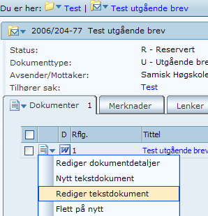 13 Redigere journalpostopplysninger Hvis du skal endre/føye til mottakere, rette opp skrivefeil i tittel, endre dato og lignende, går du inn og redigerer journalpostopplysningene.