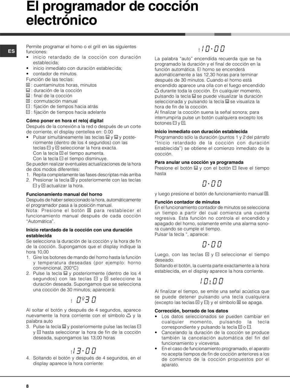 Función de las teclas: H : cuentaminutos horas, minutos $ : duración de la cocción % : final de la cocción ( : conmutación manual ) : fijación de tiempos hacia atrás * : fijación de tiempos hacia