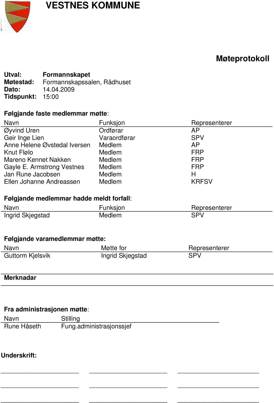 Flølo Medlem FRP Mareno Kennet Nakken Medlem FRP Gayle E.