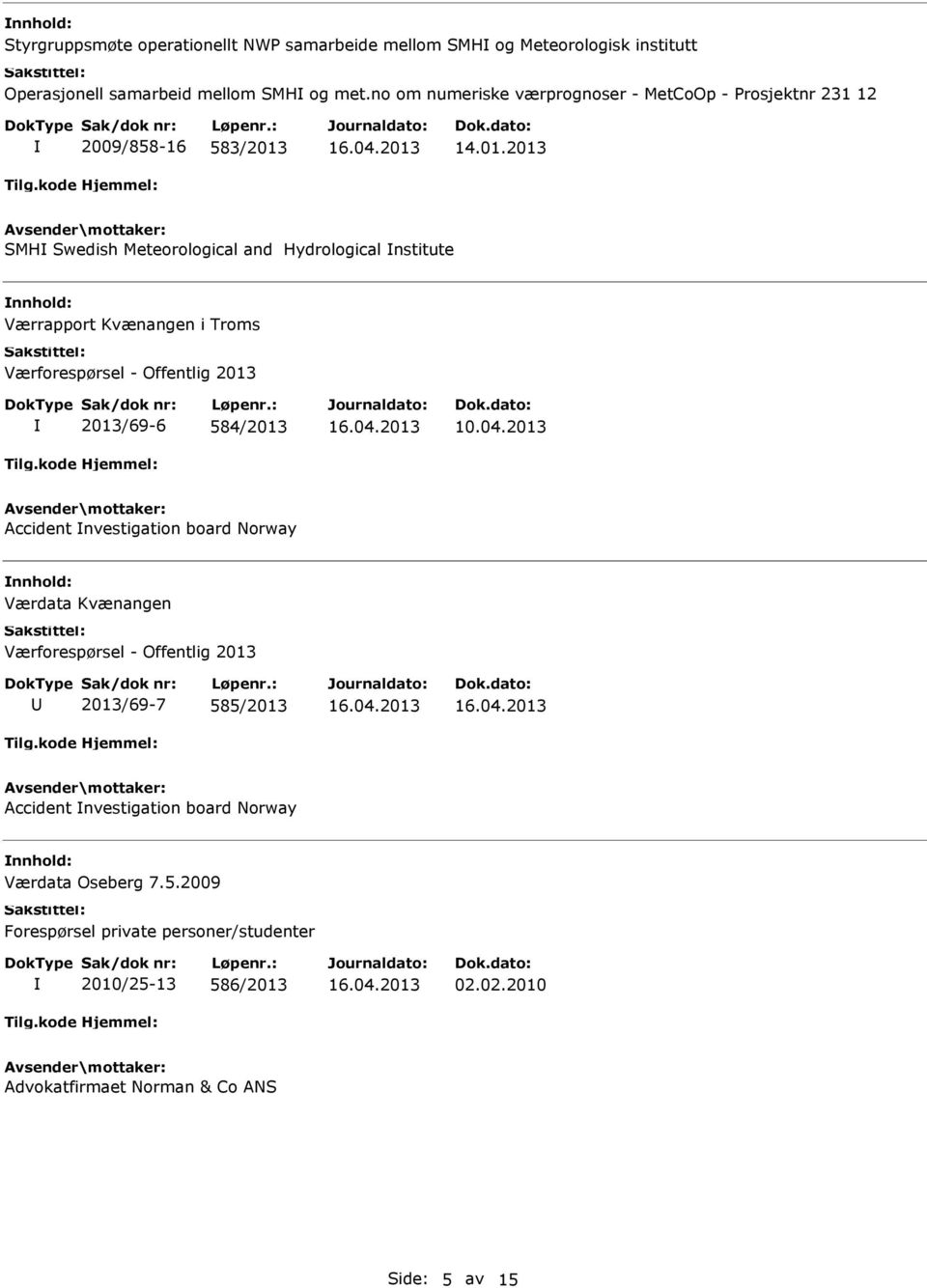 14.01.2013 SMH Swedish Meteorological and Hydrological nstitute Værrapport Kvænangen i Troms Værforespørsel - Offentlig 2013 2013/69-6 584/2013 10.04.