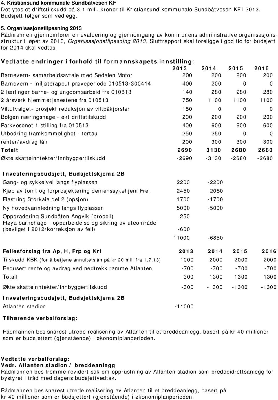 Sluttrapport skal foreligge i god tid før budsjett for 2014 skal vedtas.