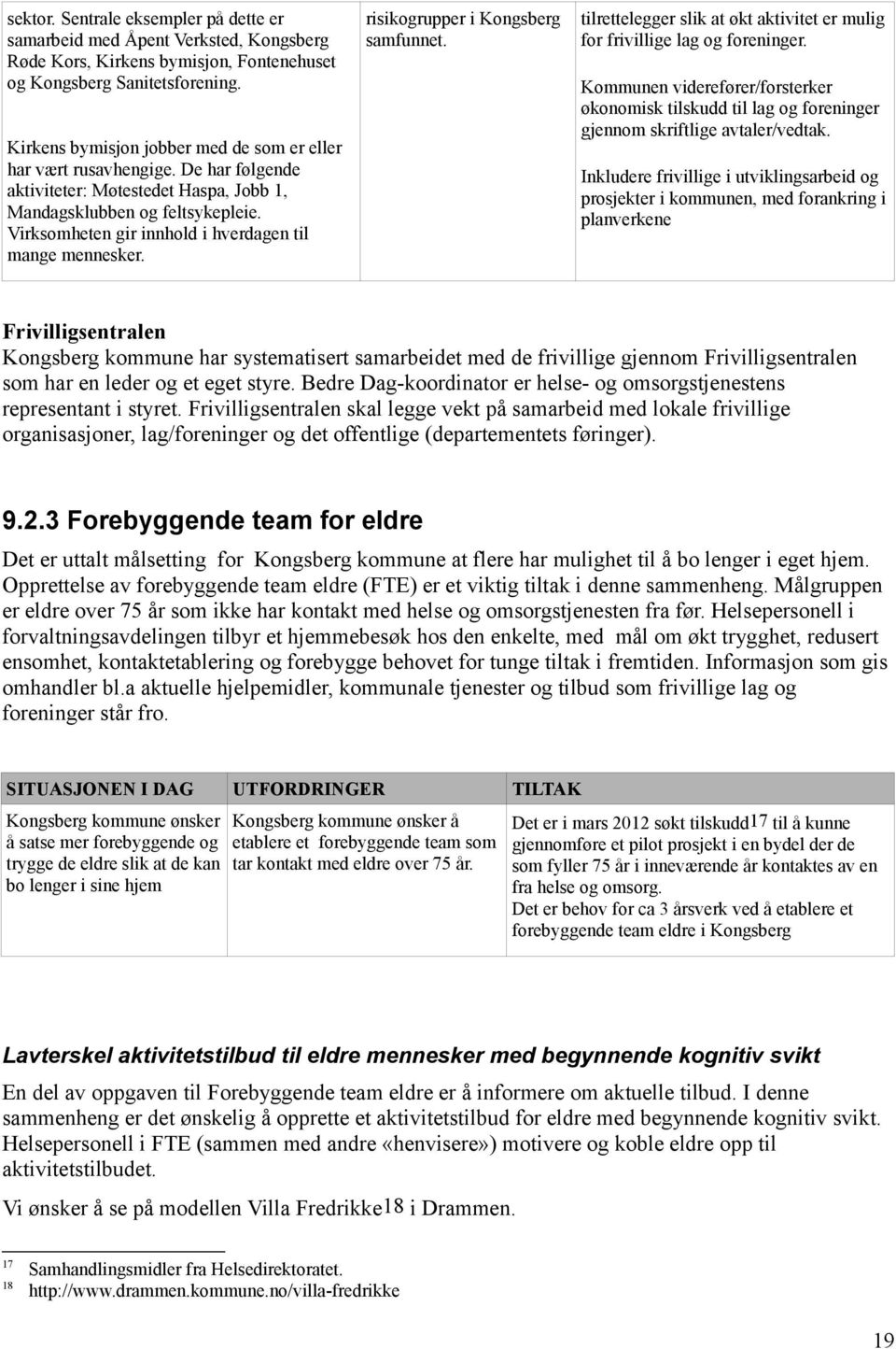 Virksomheten gir innhold i hverdagen til mange mennesker. risikogrupper i Kongsberg samfunnet. tilrettelegger slik at økt aktivitet er mulig for frivillige lag og foreninger.