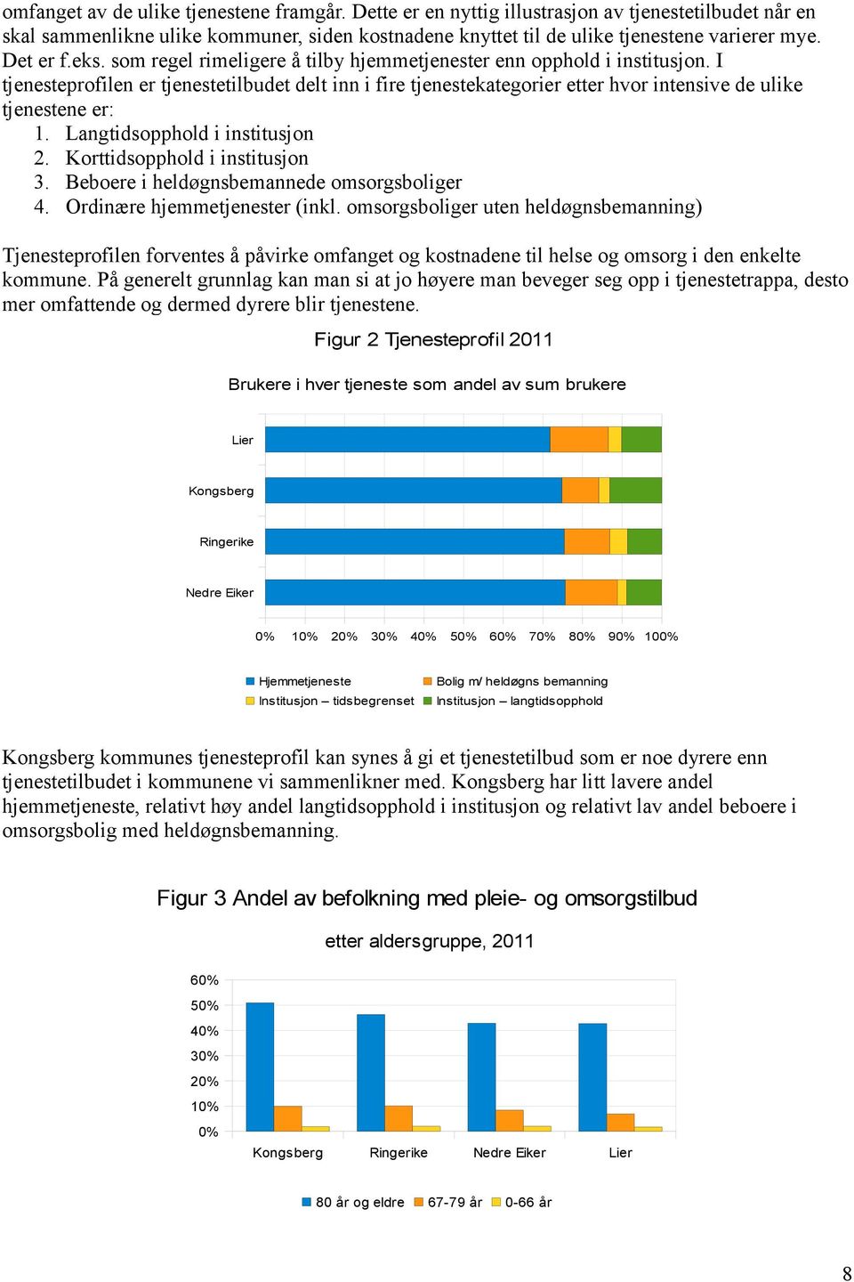 I tjenesteprofilen er tjenestetilbudet delt inn i fire tjenestekategorier etter hvor intensive de ulike tjenestene er: 1. Langtidsopphold i institusjon 2. Korttidsopphold i institusjon 3.