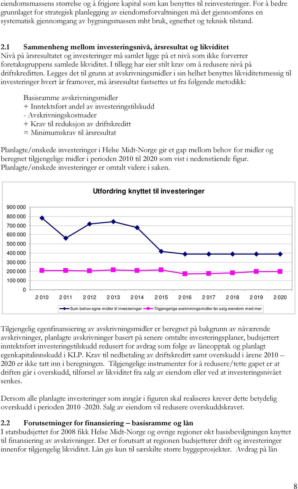 1 Sammenheng mellom investeringsnivå, årsresultat og likviditet Nivå på årsresultatet og investeringer må samlet ligge på et nivå som ikke forverrer foretaksgruppens samlede likviditet.