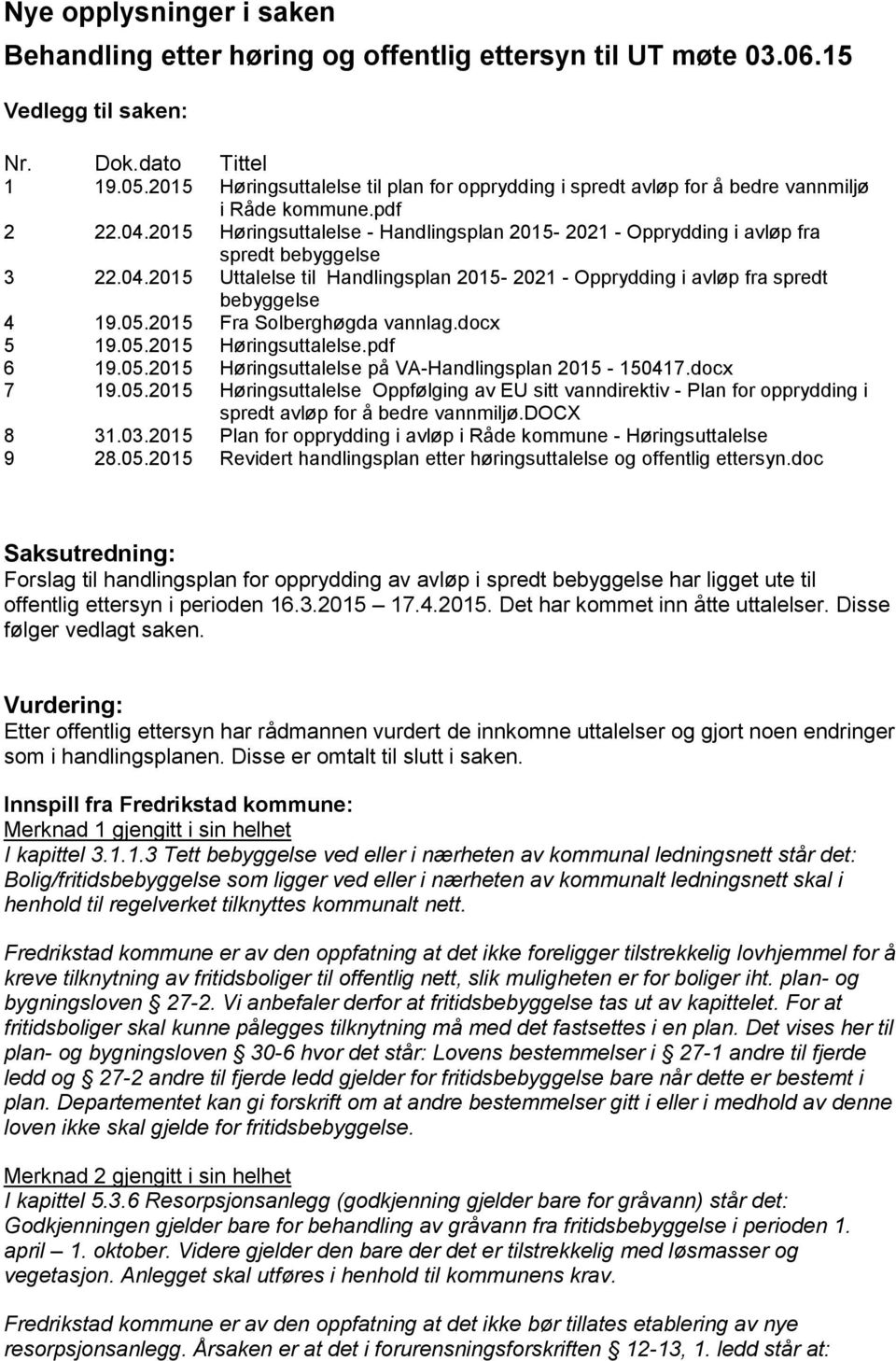 2015 Høringsuttalelse - Handlingsplan 2015-2021 - Opprydding i avløp fra spredt bebyggelse 3 22.04.2015 Uttalelse til Handlingsplan 2015-2021 - Opprydding i avløp fra spredt bebyggelse 4 19.05.