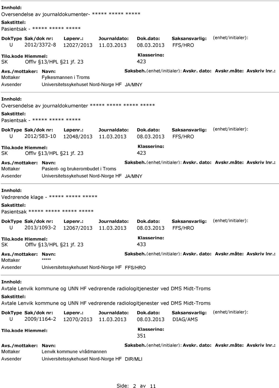 ***** ***** ***** 2013/1093-2 12067/2013 433 Mottaker ***** niversitetssykehuset Nord-Norge HF Avtale Lenvik kommune og NN HF vedrørende radiologitjenester ved DMS Midt-Troms Avtale