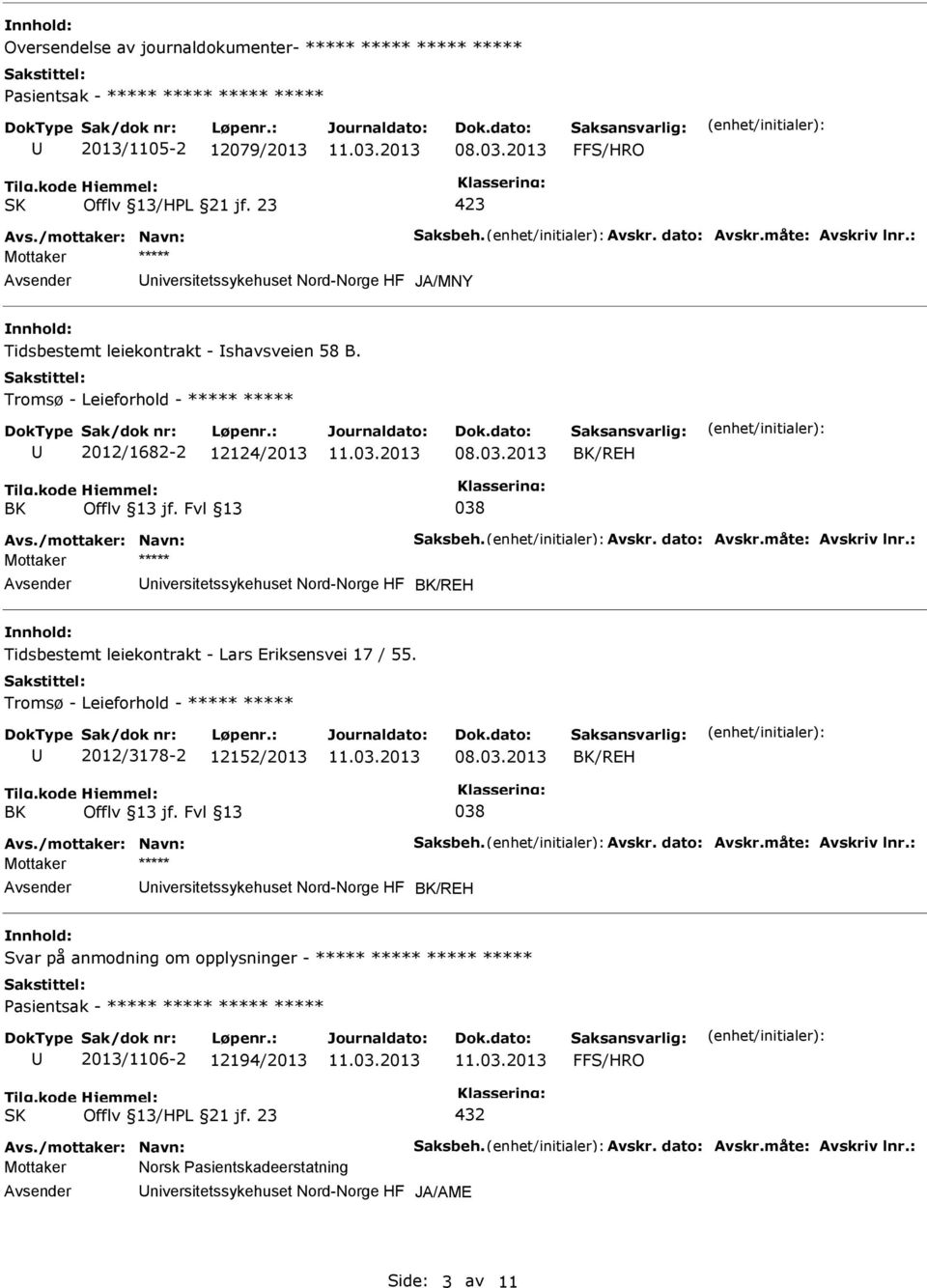 Fvl 13 038 Mottaker ***** niversitetssykehuset Nord-Norge HF BK/REH Tidsbestemt leiekontrakt - Lars Eriksensvei 17 / 55.