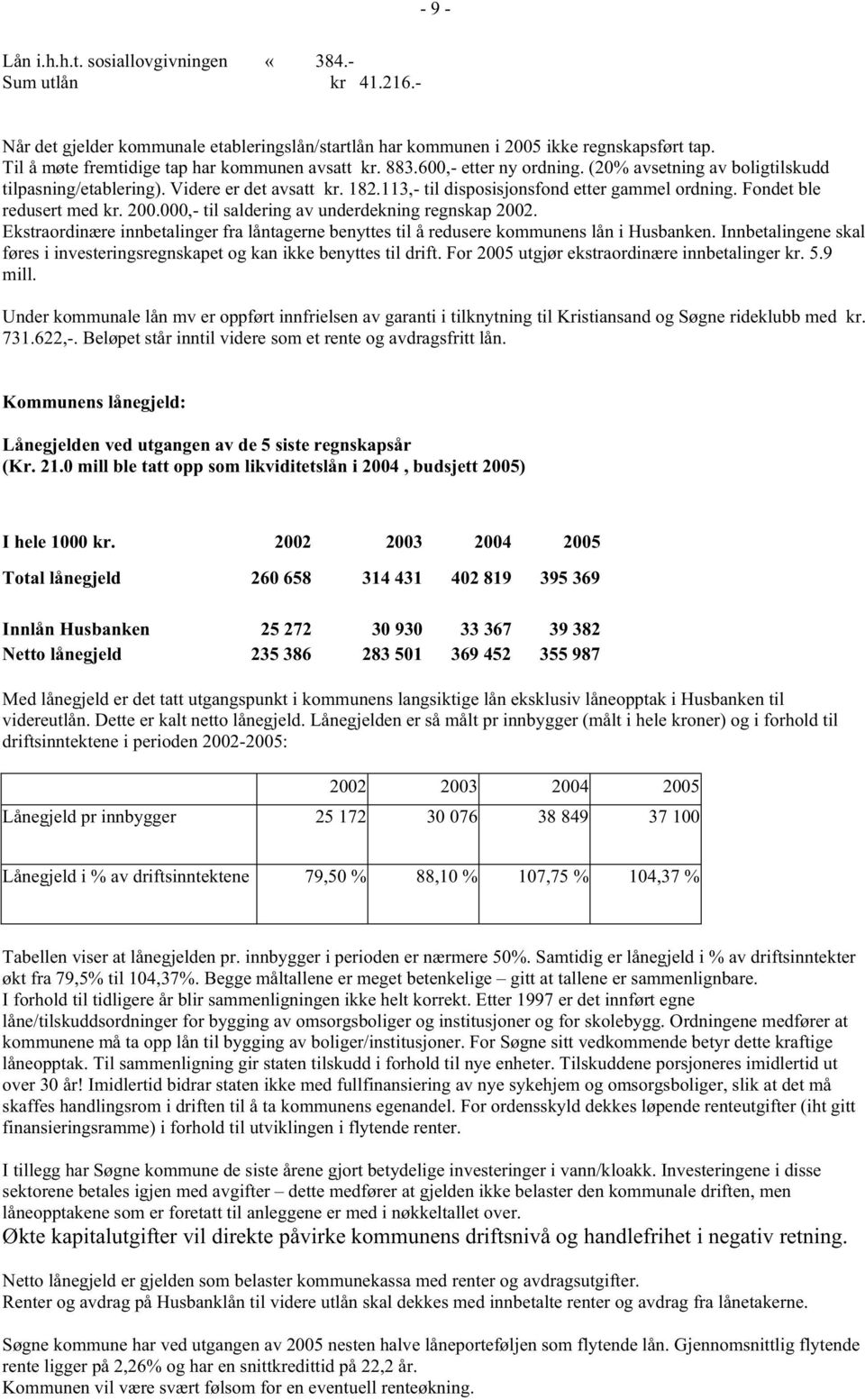 113,- til disposisjonsfond etter gammel ordning. Fondet ble redusert med kr. 200.000,- til saldering av underdekning regnskap 2002.