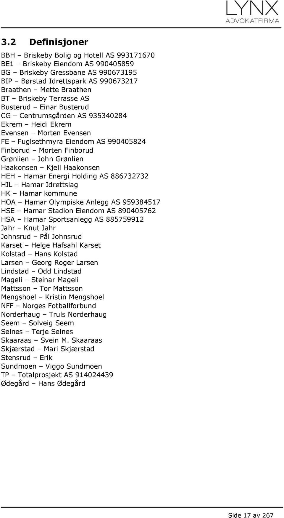 Grønlien Haakonsen Kjell Haakonsen HEH Hamar Energi Holding AS 886732732 HIL Hamar Idrettslag HK Hamar kommune HOA Hamar Olympiske Anlegg AS 959384517 HSE Hamar Stadion Eiendom AS 890405762 HSA Hamar