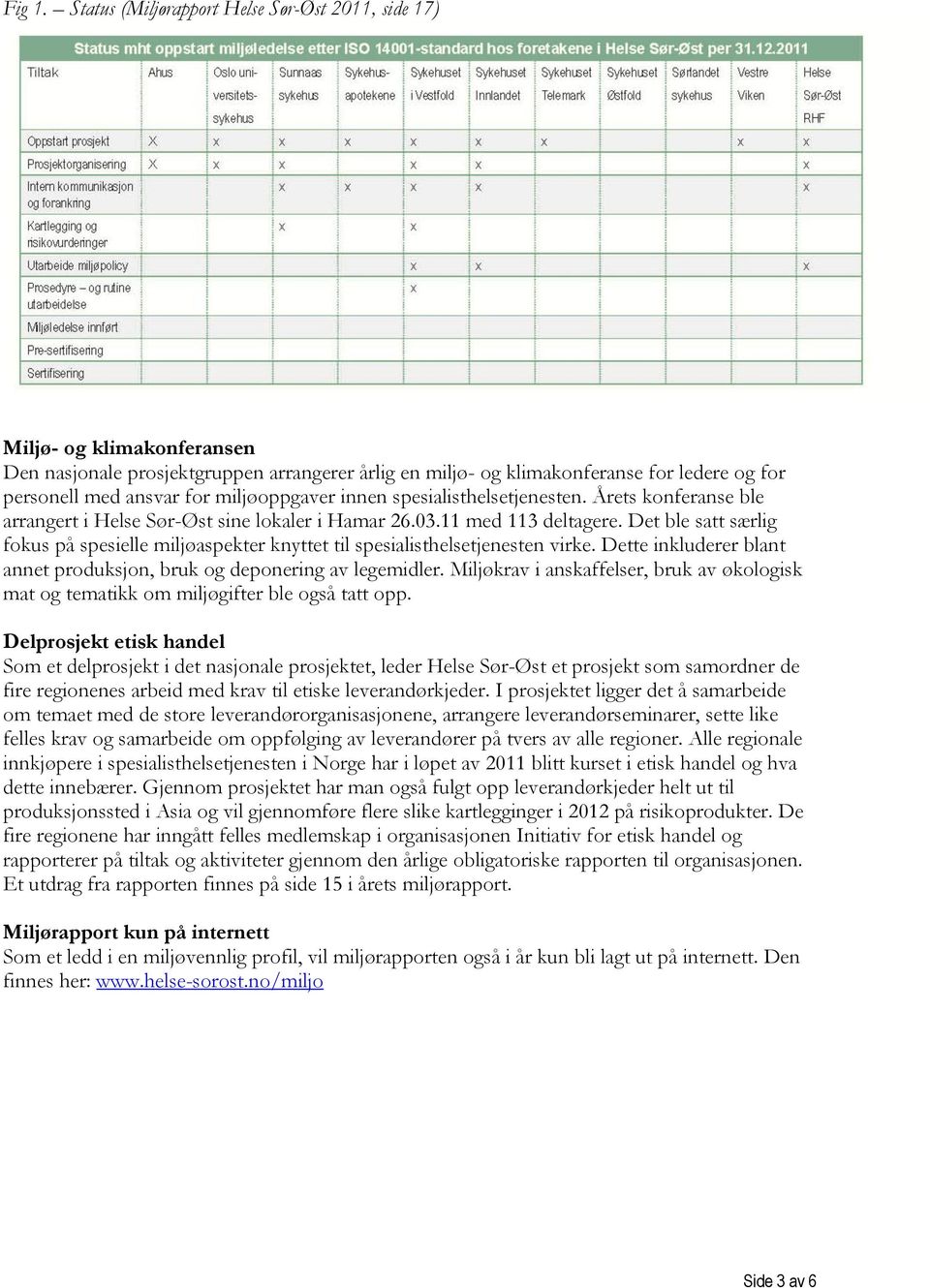 miljøoppgaver innen spesialisthelsetjenesten. Årets konferanse ble arrangert i Helse Sør-Øst sine lokaler i Hamar 26.03.11 med 113 deltagere.