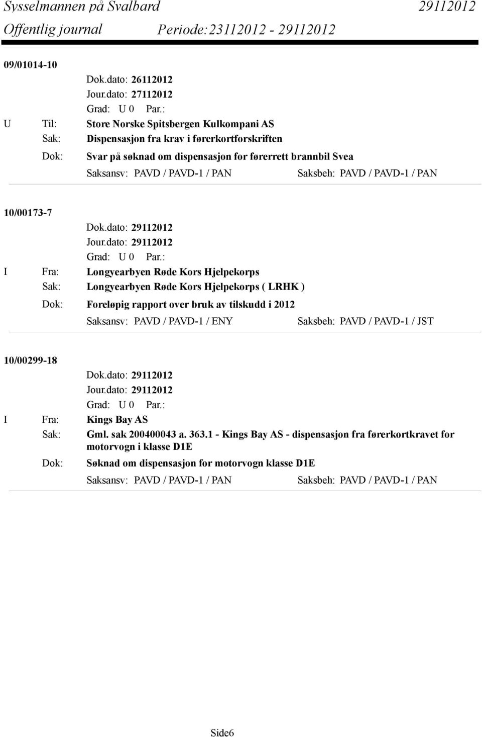 / PAN Saksbeh: PAVD / PAVD-1 / PAN 10/00173-7 Dok.dato: 29112012 Jour.