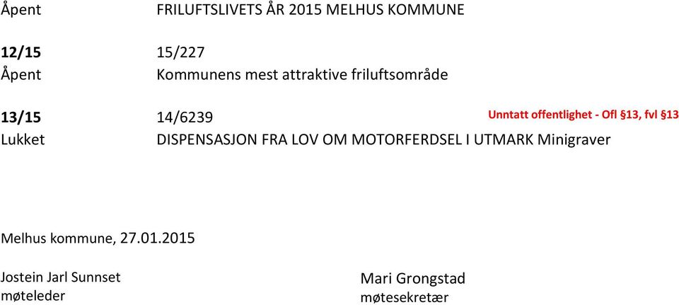 fvl 13 Lukket DISPENSASJON FRA LOV OM MOTORFERDSEL I UTMARK Minigraver