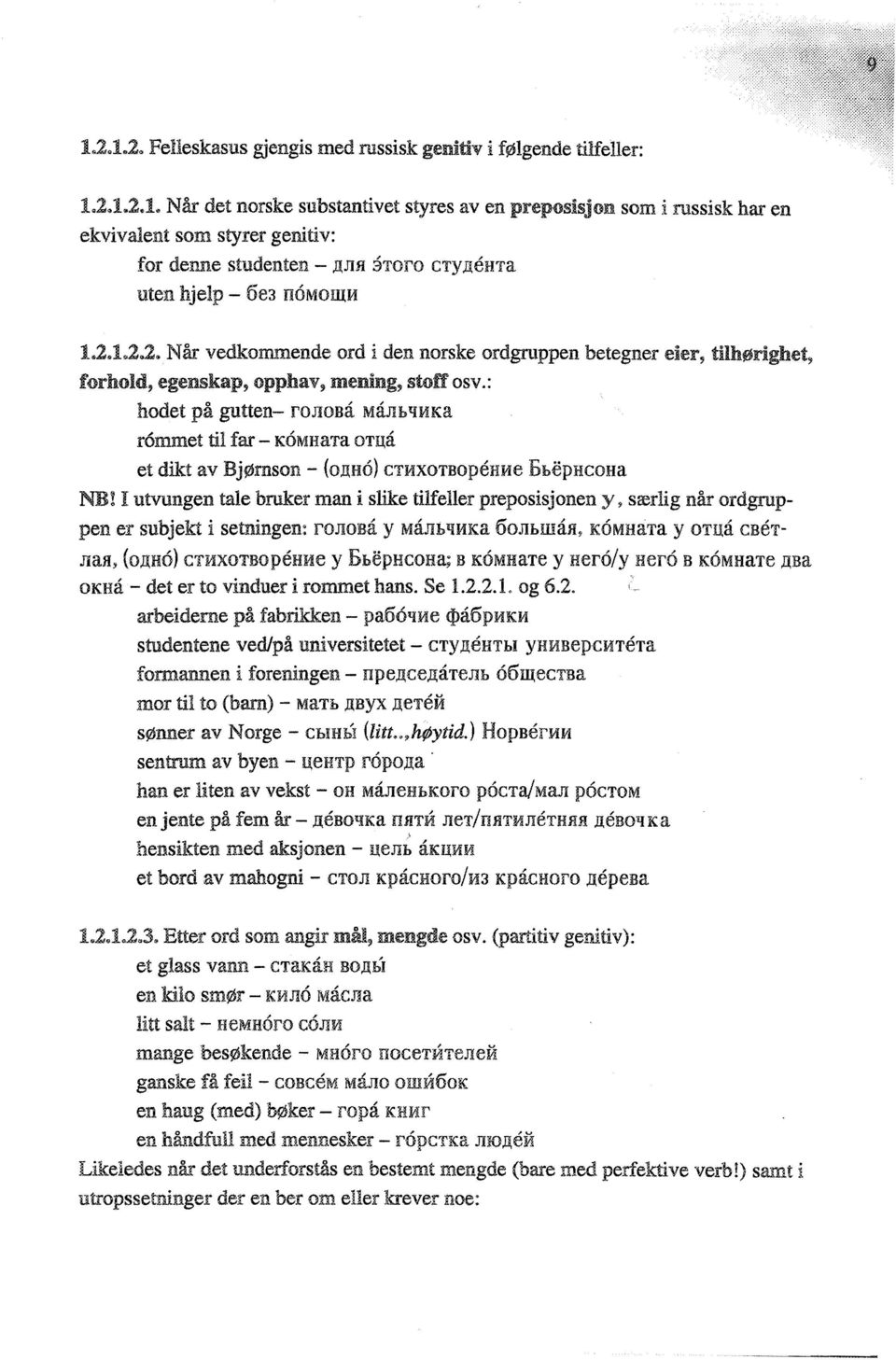 : hodet på gutten- rojioba Mam)qMKa rommet far - KOMHaTa OTUa et dikt av Bjørnson - (onho) CTMXOTBopeHwe EbepHCOHa NB! I utvungen tale bruker man i slike tilfeller preposisjonen y?