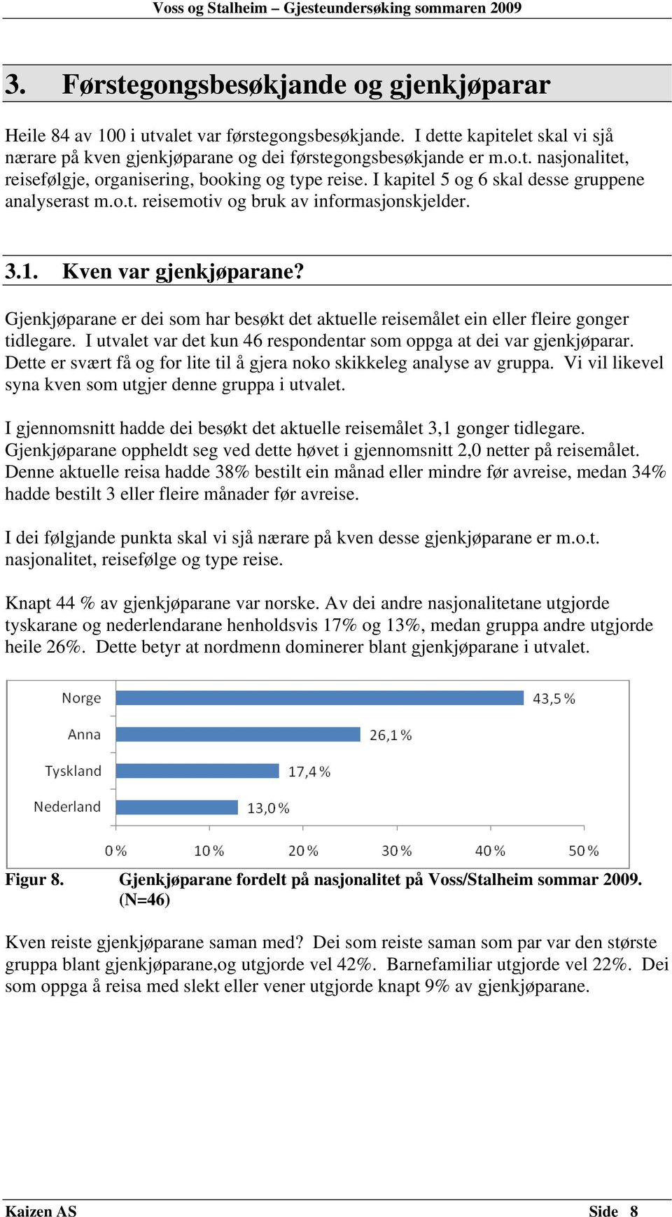 Gjenkjøparane er dei som har besøkt det aktuelle reisemålet ein eller fleire gonger tidlegare. I utvalet var det kun 46 respondentar som oppga at dei var gjenkjøparar.