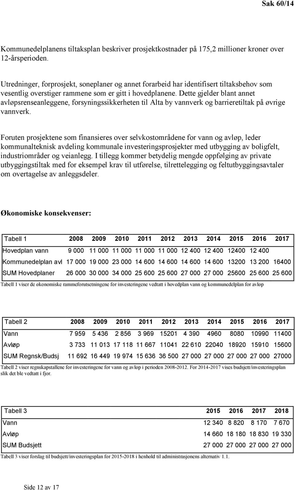 Dette gjelder blant annet avløpsrenseanleggene, forsyningssikkerheten til Alta by vannverk og barrieretiltak på øvrige vannverk.