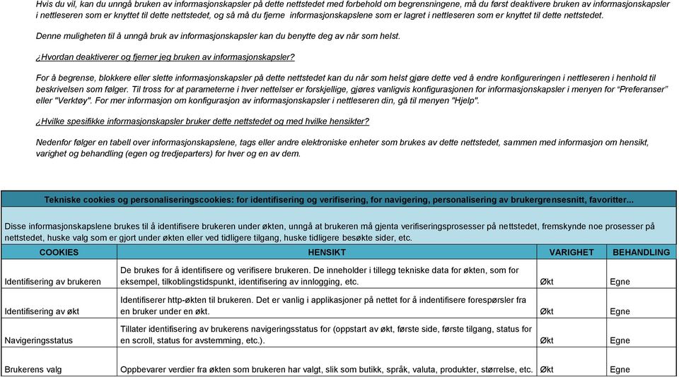 Denne muligheten til å unngå bruk av informasjonskapsler kan du benytte deg av når som helst. Hvordan deaktiverer og fjerner jeg bruken av informasjonskapsler?