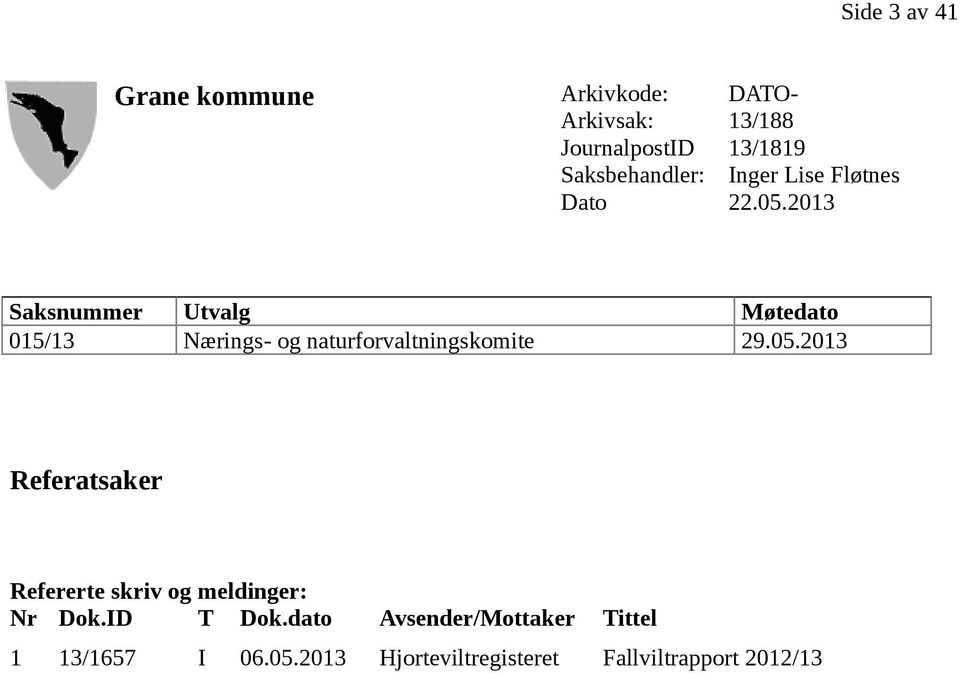 2013 Saksnummer Utvalg Møtedato 015/13 Nærings- og naturforvaltningskomite 29.05.