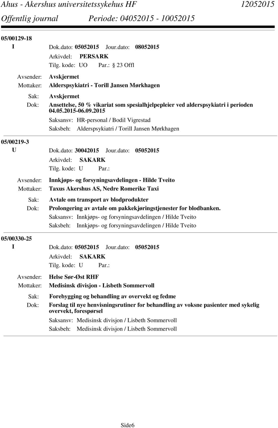 : Innkjøps- og forsyningsavdelingen - Hilde Tveito Taxus Akershus AS, Nedre Romerike Taxi Avtale om transport av blodprodukter Prolongering av avtale om pakkekjøringstjenester for blodbanken.