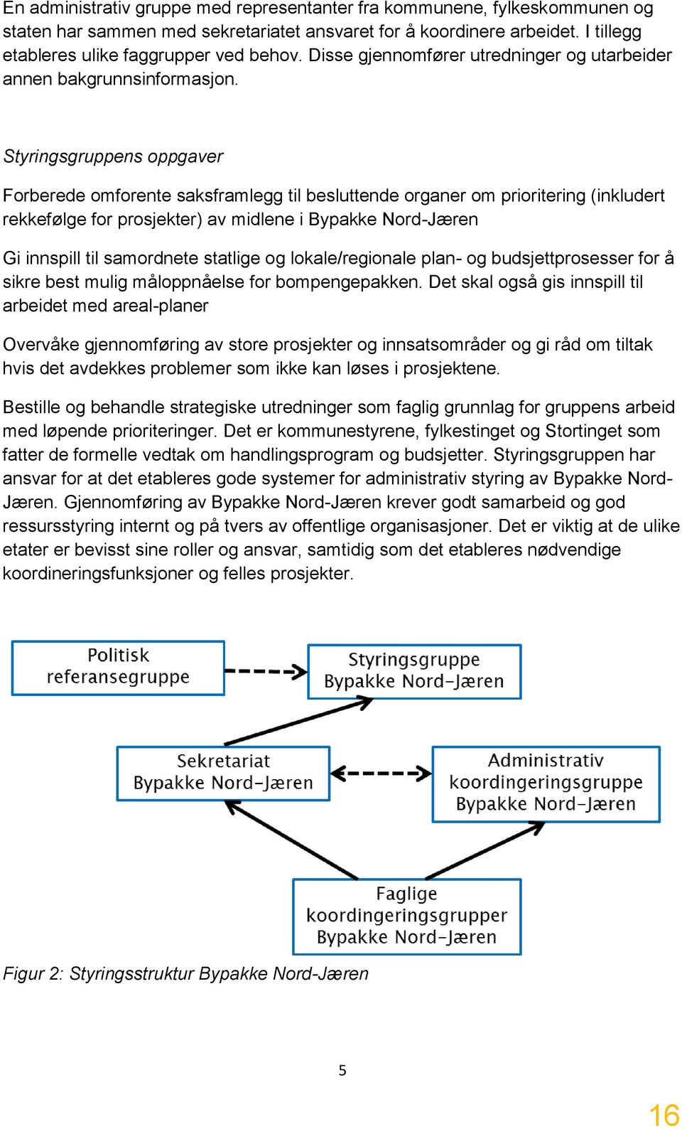 Styringsgruppens oppgaver Forberede omforente saksframlegg til besluttende organer om prioritering (inkludert rekkefølge for prosjekter) av midlene i Bypakke Nord-Jæren Gi innspill til samordnete