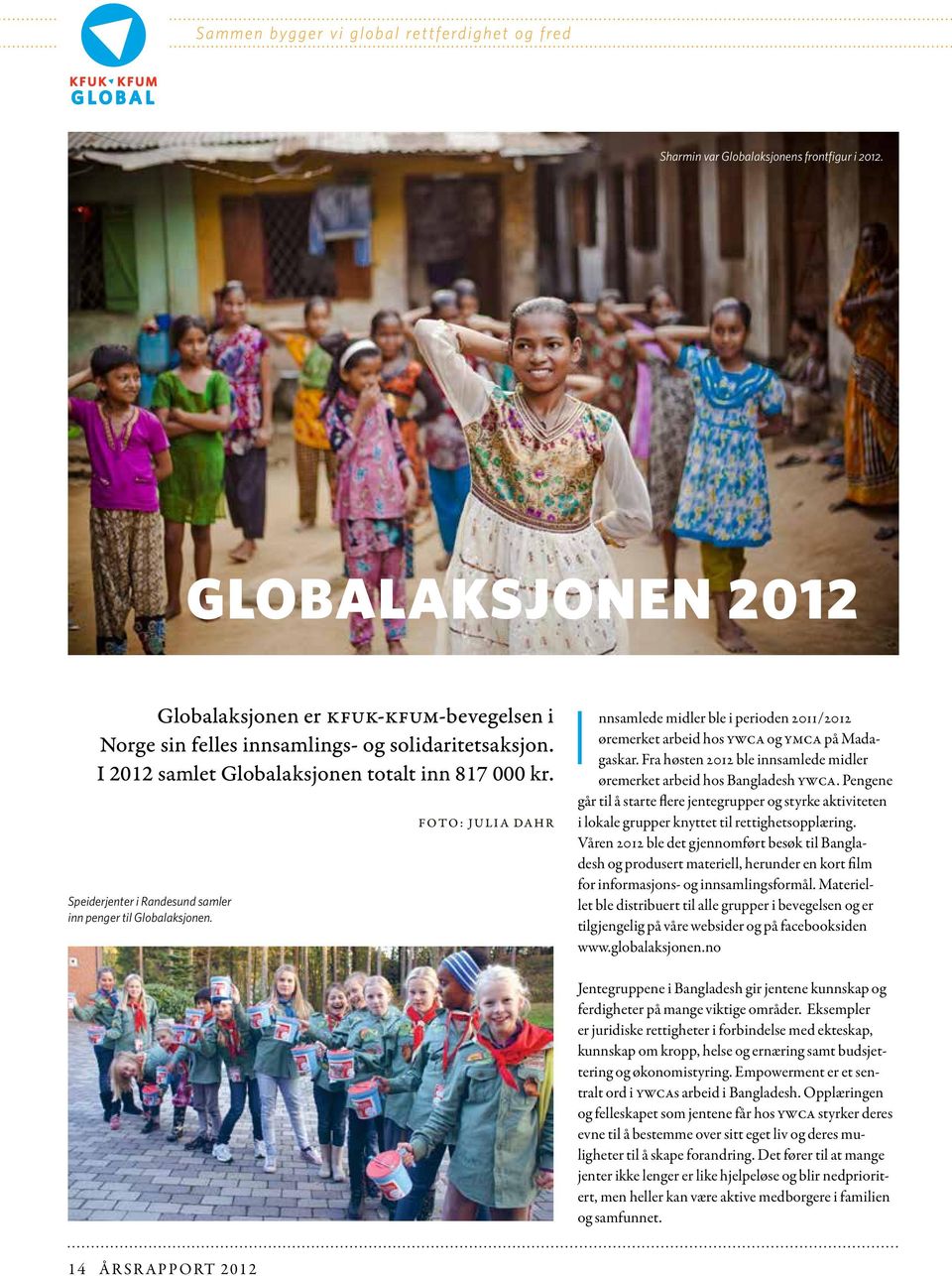 FOTO: JULIA DAHR Innsamlede midler ble i perioden 2011/2012 øremerket arbeid hos YWCA og YMCA på Madagaskar. Fra høsten 2012 ble innsamlede midler øremerket arbeid hos Bangladesh YWCA.