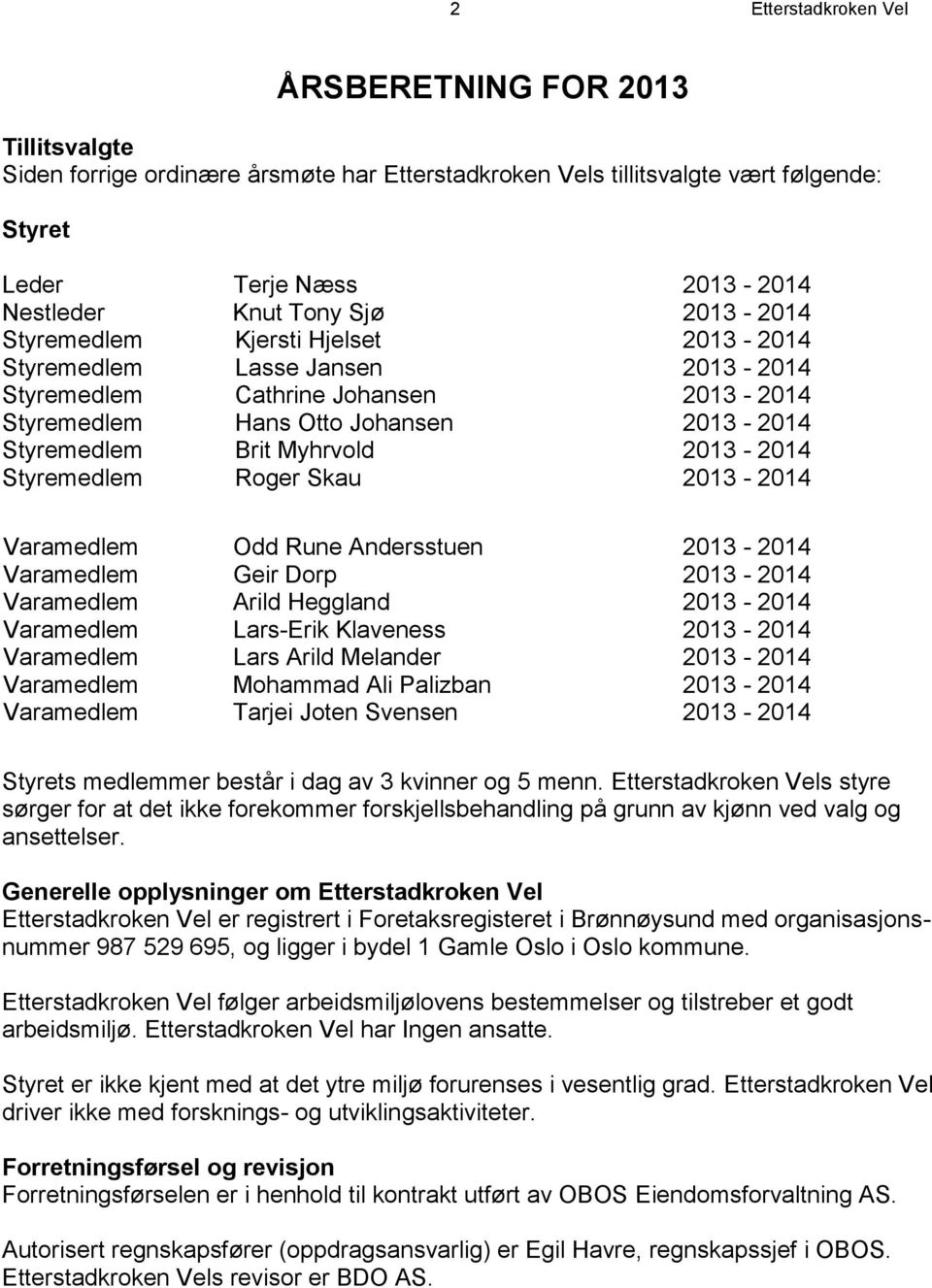 2013-2014 Styremedlem Roger Skau 2013-2014 Varamedlem Odd Rune Andersstuen 2013-2014 Varamedlem Geir Dorp 2013-2014 Varamedlem Arild Heggland 2013-2014 Varamedlem Lars-Erik Klaveness 2013-2014