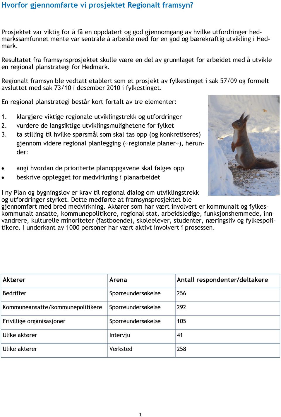 Resultatet fra framsynsprosjektet skulle være en del av grunnlaget for arbeidet med å utvikle en regional planstrategi for Hedmark.