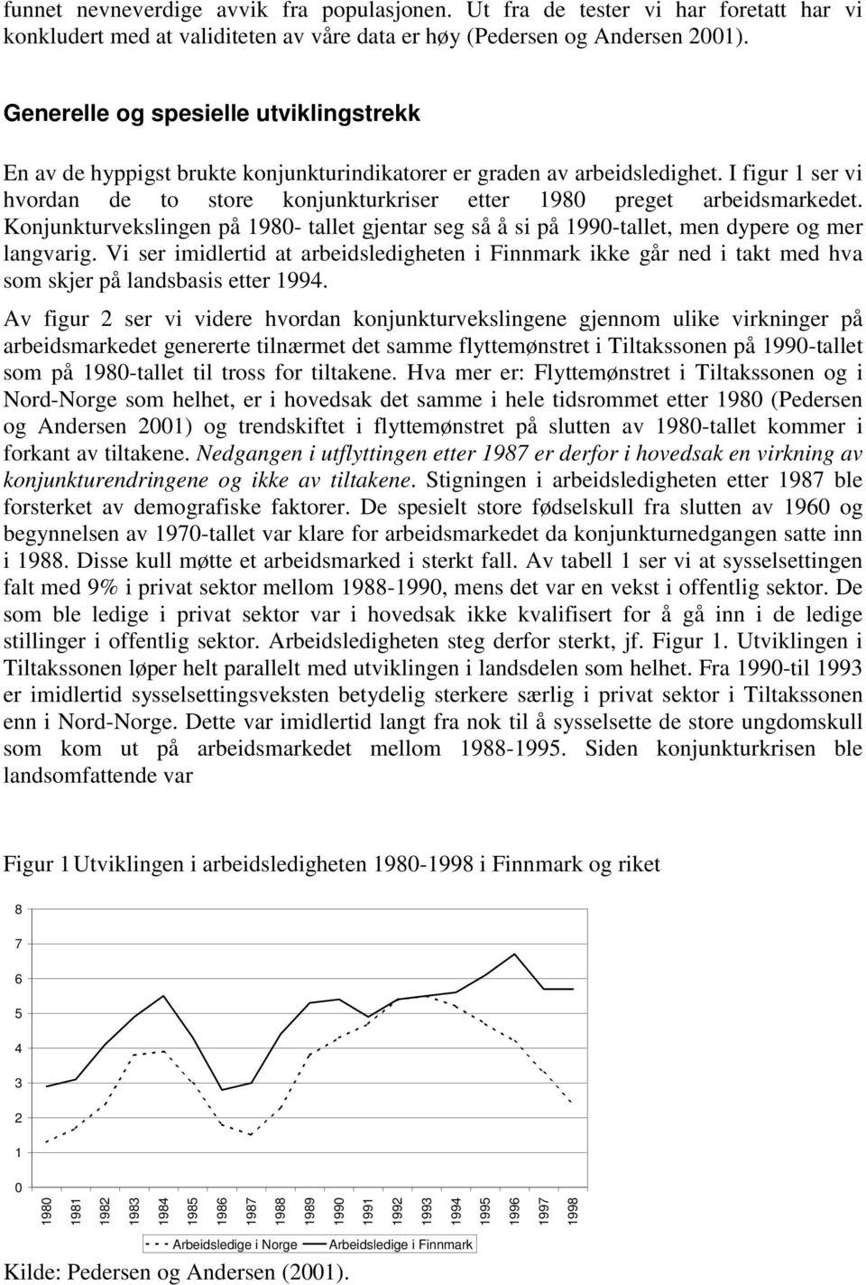 I figur 1 ser vi hvordan de to store konjunkturkriser etter 1980 preget arbeidsmarkedet. Konjunkturvekslingen på 1980- tallet gjentar seg så å si på 1990-tallet, men dypere og mer langvarig.