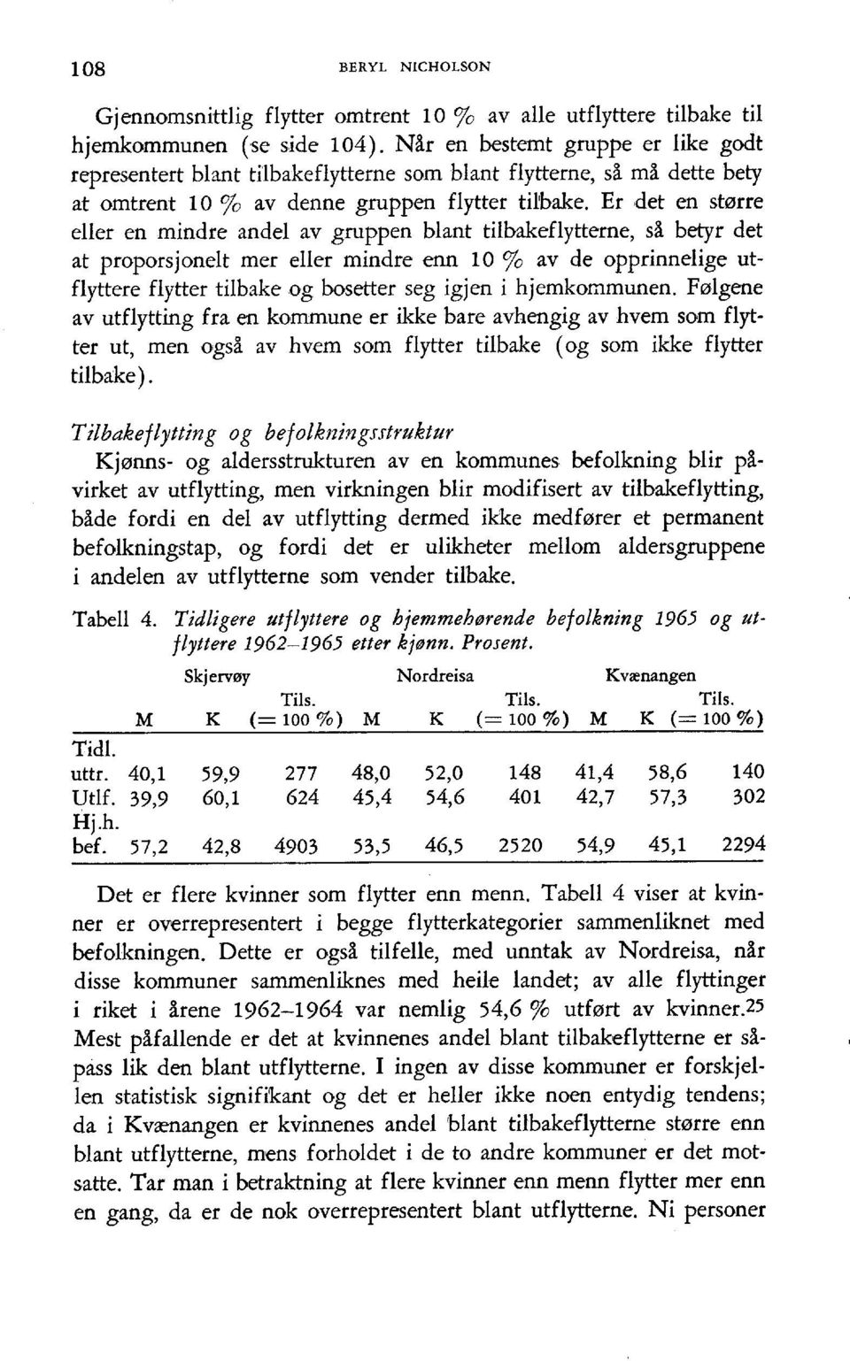 Er det en stsrre eller en mindre andel av gruppen blant tilbakeflytterne, sl betyr det at proporsjonelt mer eller mindre enn IO /o av de opprinnelige utflyttere flytter tilbake og boselter seg igjen