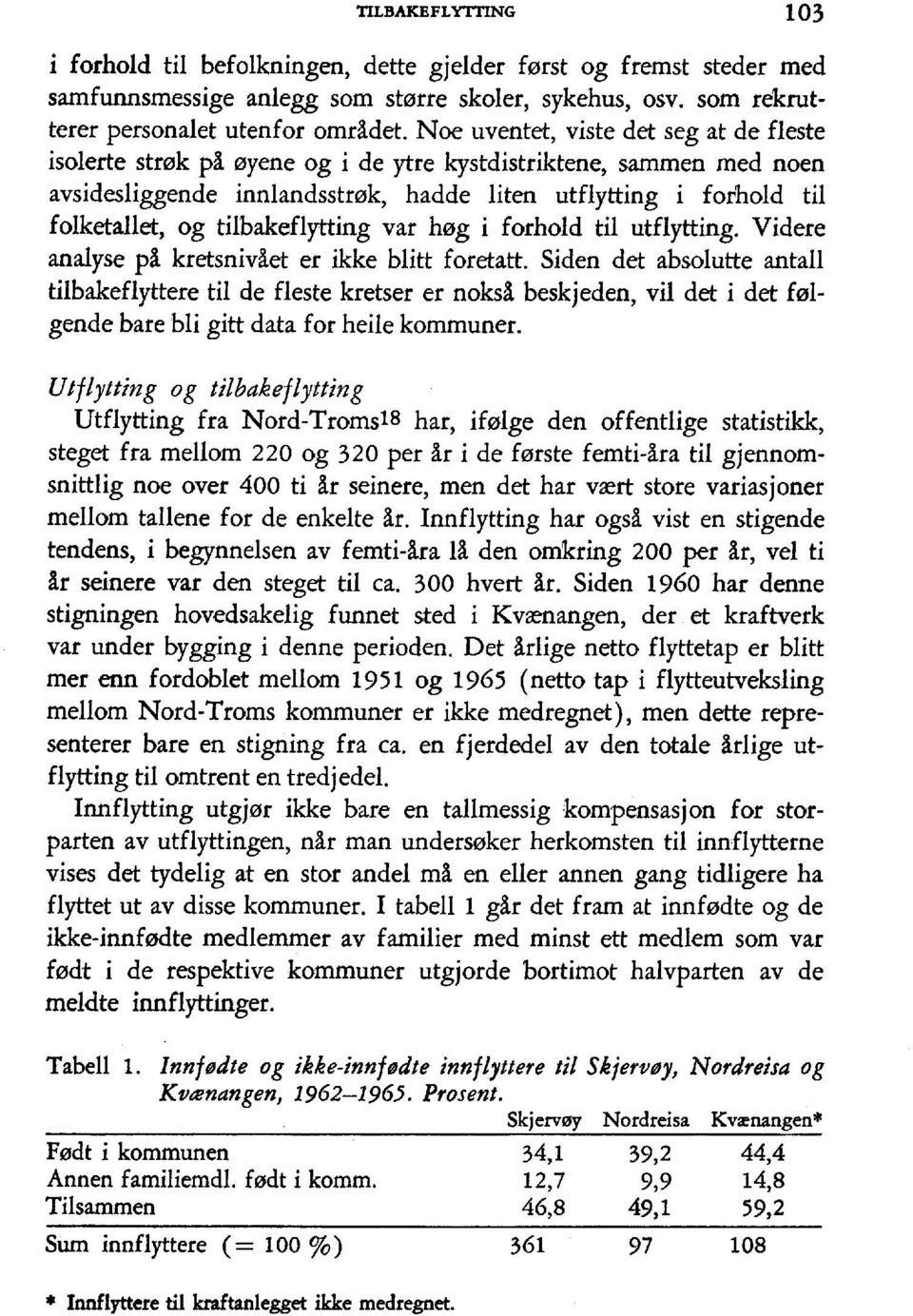 tilbakeflytting var hog i forhold til utflyfting. Videre analyse pl kretsniv&et er ikke blitt foretatt.