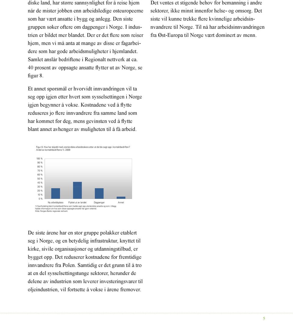 Samlet anslår bedriftene i Regionalt nettverk at ca. 40 prosent av oppsagte ansatte flytter ut av Norge, se figur 8.
