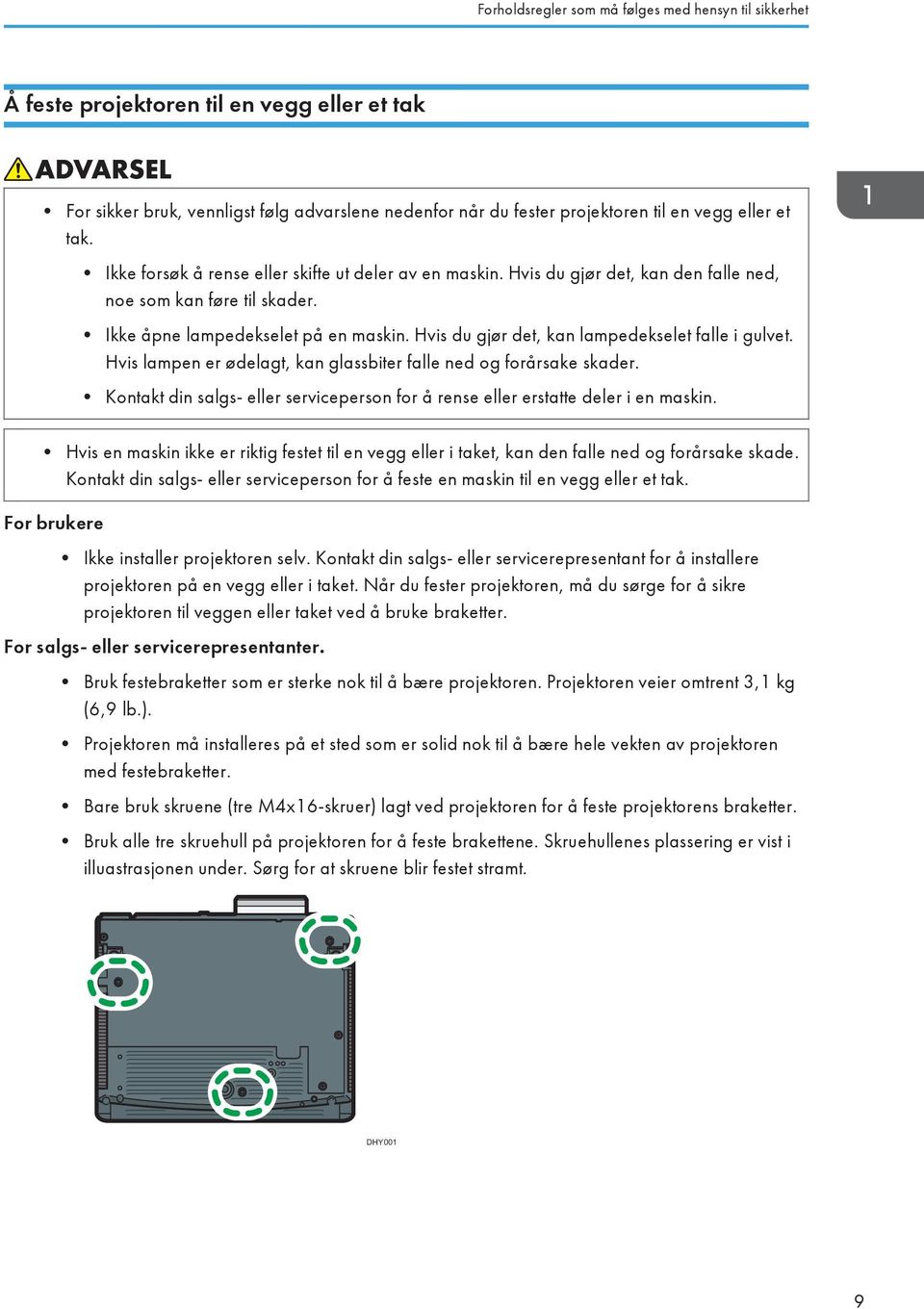 Hvis du gjør det, kan lampedekselet falle i gulvet. Hvis lampen er ødelagt, kan glassbiter falle ned og forårsake skader.