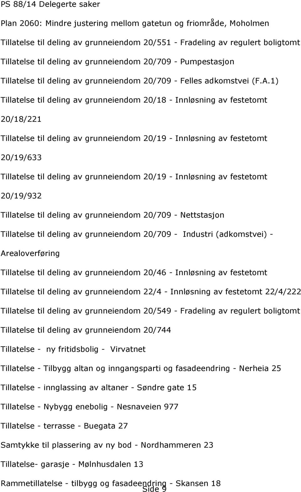 1) Tillatelsetildelingavgrunneiendom20/18-Innløsningavfestetomt 20/18/221 Tillatelsetildelingavgrunneiendom20/19-Innløsningavfestetomt 20/19/633